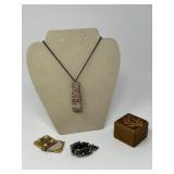 Vintage Jewelry Lot & Inlaid Trinket Box