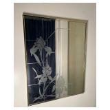 Etched Glass Wall Mirror with Floral Motif