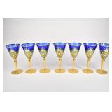 Murano Tre Fuochi Wine Glasses With Gilt Stems