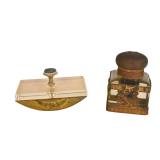 Antique inkwell & Brass Blotter