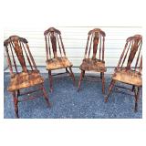 4 AMISH WINDSOR SPLAT BACK TAPERED ANTIQUE CHAIRS