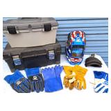 TOOLBOX WELDING HELMET LEATHER GLOVES LOT