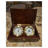 Selco Desk Clock And Thermometer Weasther Station Set In Wood Box