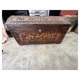 Hand carved wood chest 