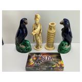 CHINESE COLBALT BLUE OWLS AND IVORY GEISHA 