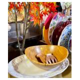 Platter and Wooden Bowl
