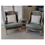 French inspired upholstered accent chairs, Elizabeth Cole mirror top accent table
