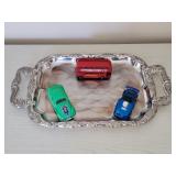 Japanese silver plated tray with vintage toys
