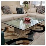 Comfy soft & love seat, glass top coffee table, home decor