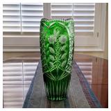 Bohemian cut crystal Emerald Green tall vase