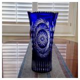 Bohemian cut crystal Cobalt Blue tall vase