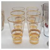 Vintage gold rimmed and banded glasses, set of 6