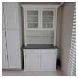 Country inspired buffet hutch, white wood with stone countertop