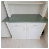 Country inspired buffet hutch, white wood with stone countertop