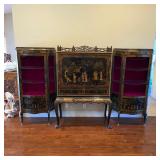 Antique Chinoiserie bar and curio cabinets