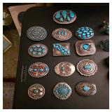 Vintage Native American jewelry, sterling silver and turquoise belt buckles