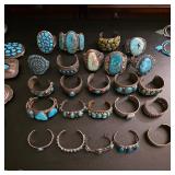 Vintage Native American jewelry, sterling silver and turquoise cuff bracelets
