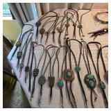 Vintage Native American jewelry, sterling silver and turquoise bolo ties