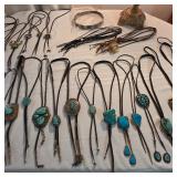 Vintage Native American jewelry, sterling silver and turquoise bolo ties