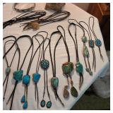 Vintage Native American jewelry, sterling silver and turquoise bolo ties