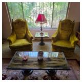 Vintage chairs, vintage coffee table, vintage end table, vintage lamp
