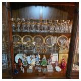 Vintage gold rimmed glassware and figurines