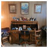 Vintage roll top desk, vintage chair