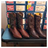 Cowboy boots, mostly exotic skins, Lucchese, Justin, Nocona, Tony Lama, Dan Post, and custom pairs