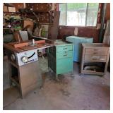 Vintage Craftsman table saw, tool carts, and tool box