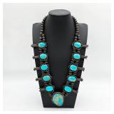 Vintage Native American sterling silver and turquoise station necklace