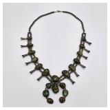 Vintage Native American sterling silver and turquoise squash blossom necklace