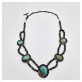 Vintage Native American sterling silver and turquoise station necklace