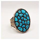 Vintage Native American sterling silver and turquoise Ted Joe cuff bracelet