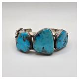 Vintage Native American sterling silver and turquoise Marc Antia cuff bracelet