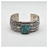 Vintage Native American sterling silver and turquoise Marc Antia cuff bracelet