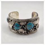Vintage Native American sterling silver and turquoise Angela Lee cuff bracelet