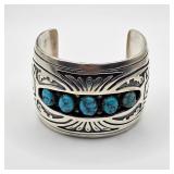Vintage Native American sterling silver and turquoise Howard Begay cuff bracelet