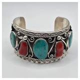 Vintage Native American sterling silver and turquoise Tom David cuff bracelet
