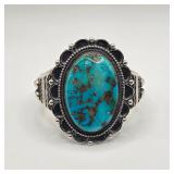 Vintage Native American sterling silver and turquoise Wallace Yazzie Jr. cuff bracelet