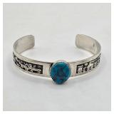 Vintage Native American sterling silver and turquoise cuff bracelet