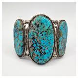Vintage Native American sterling silver and turquoise Anita Whitegoat cuff bracelet