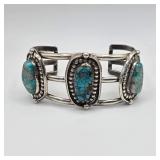 Vintage Native American sterling silver and turquoise cuff bracelet