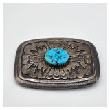 Thomas Singer Vintage Native American sterling silver and turquoise belt buckle
