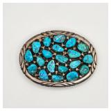Phillip Morse Vintage Native American sterling silver and turquoise belt buckle
