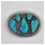 Lorenzo James Vintage Native American sterling silver and turquoise belt buckle