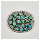 Vintage Native American sterling silver and turquoise belt buckle