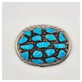 Ben Yazzie Vintage Native American sterling silver and turquoise belt buckle