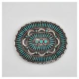 Jason Yazzie Vintage Native American sterling silver and turquoise belt buckle