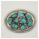 Tom Willeto Vintage Native American sterling silver and turquoise belt buckle