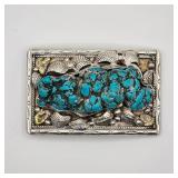 Vintage Native American sterling silver and turquoise belt buckle